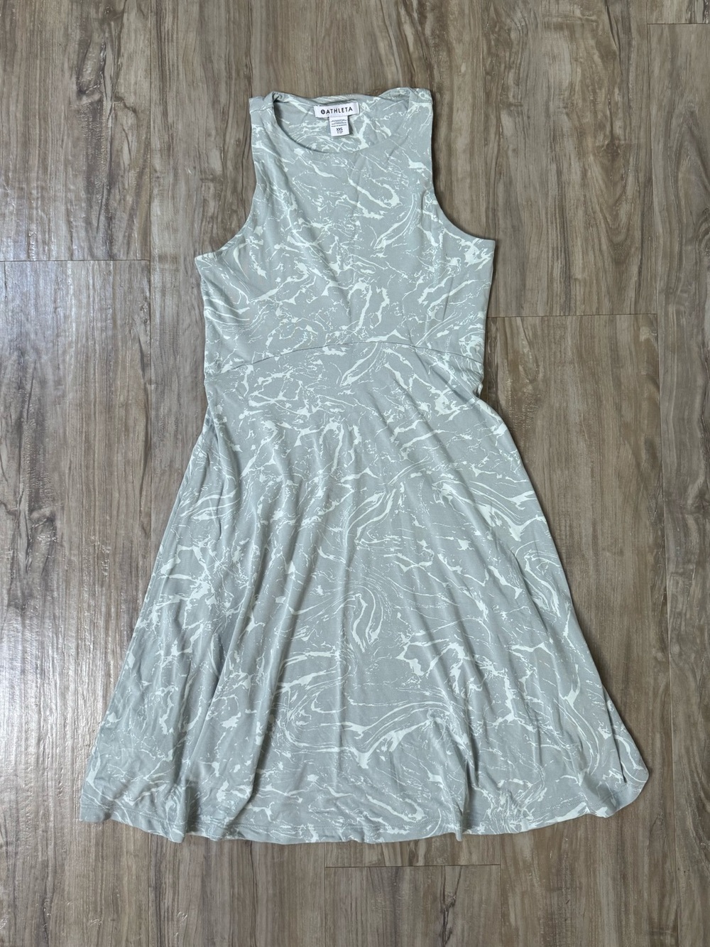 Athleta Marble-Print Sleeveless Fit & Flare Dress - Gray/White